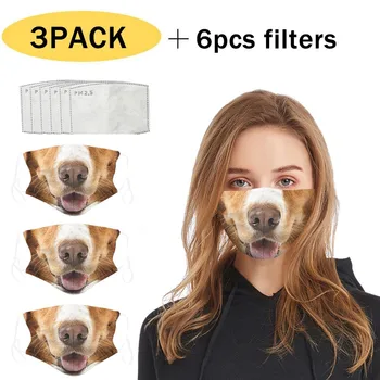 

3PCS Fashion Funny Dog 3D Print Mouth-muffle Party Face Mask For Adult Reusable Breath Dustproof Fabric Mouth Mask Mascarilla