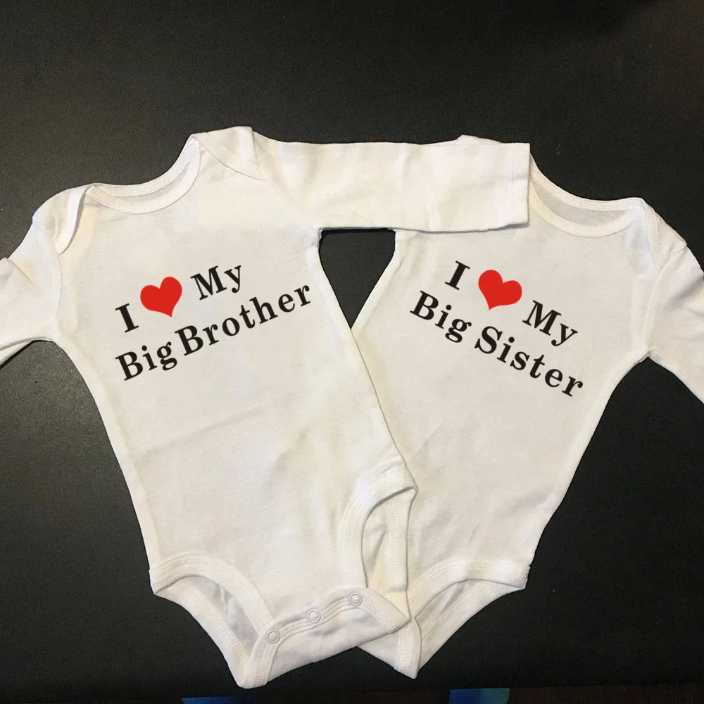

Newborn Baby Boys Girls Cotton I Love My Sister Brother Bodysuit Playsuit Twins Baby Long Sleeved Casual Body Outfits