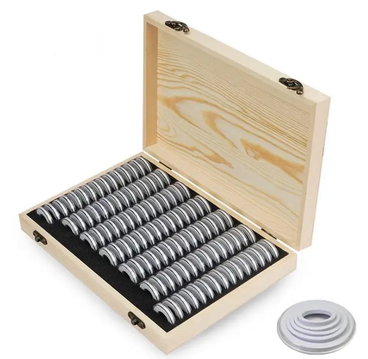 Wooden Coins Storage Box for Collectible Commemorative Coin with 20pcs Capsules Accommodate Decdeal Coins Holder 