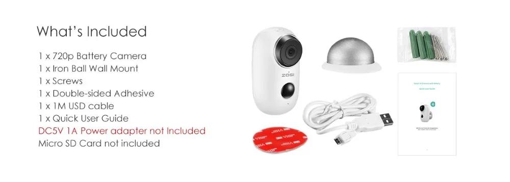 ZOSI 720 P Wifi безопасности IP видео Камера Перезаряжаемые Батарея ПИР обнаружения движения, Ночное видение, Indoor/Outdoor, двухстороннее аудио