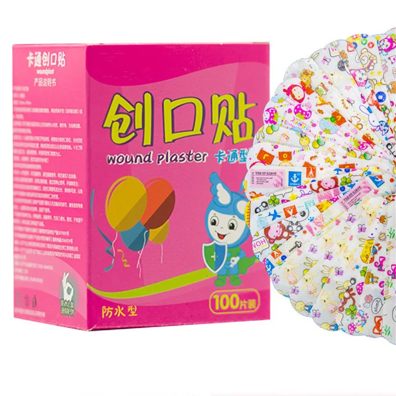 Vendas adhesivas para niños, botiquín de primeros auxilios transpirable, impermeable, yeso para heridas, dibujos animados, 100 Uds.