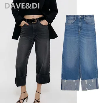 

Dave&Di 2020sprinig high street vinntage roll up loose mom jeans woman high waist jeans wide leg jeans boyfriend jeans for women