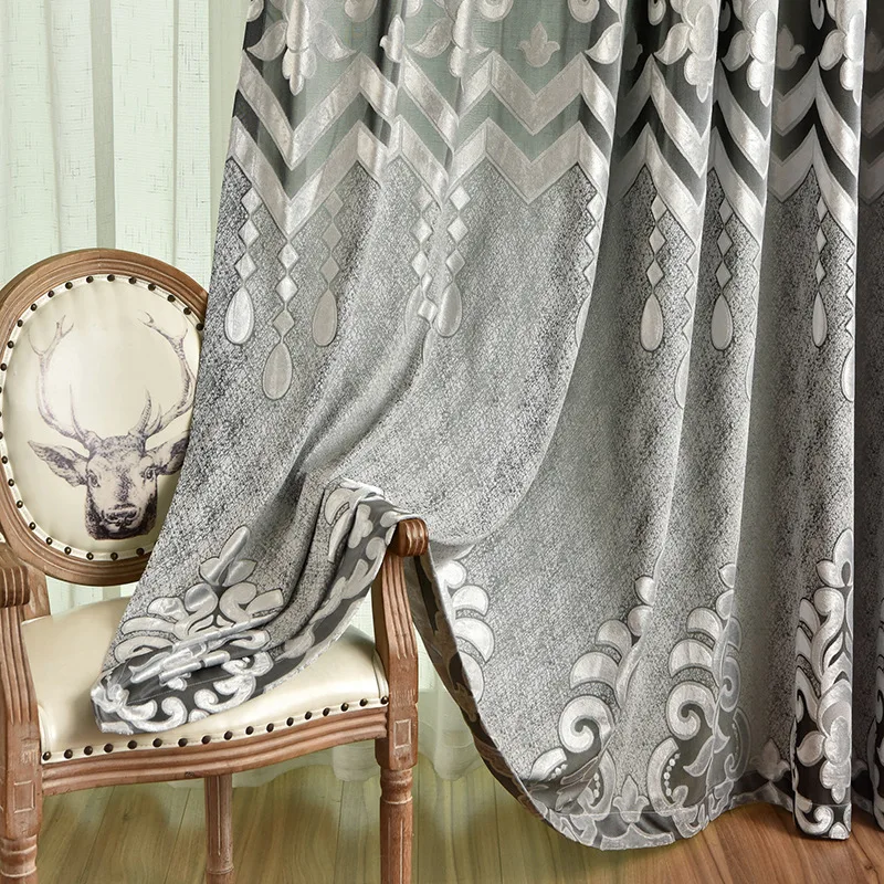 

European-style Grey Velvet Ceiling Cover-up Living Room Bedroom Study Floor-to-ceiling Curtains