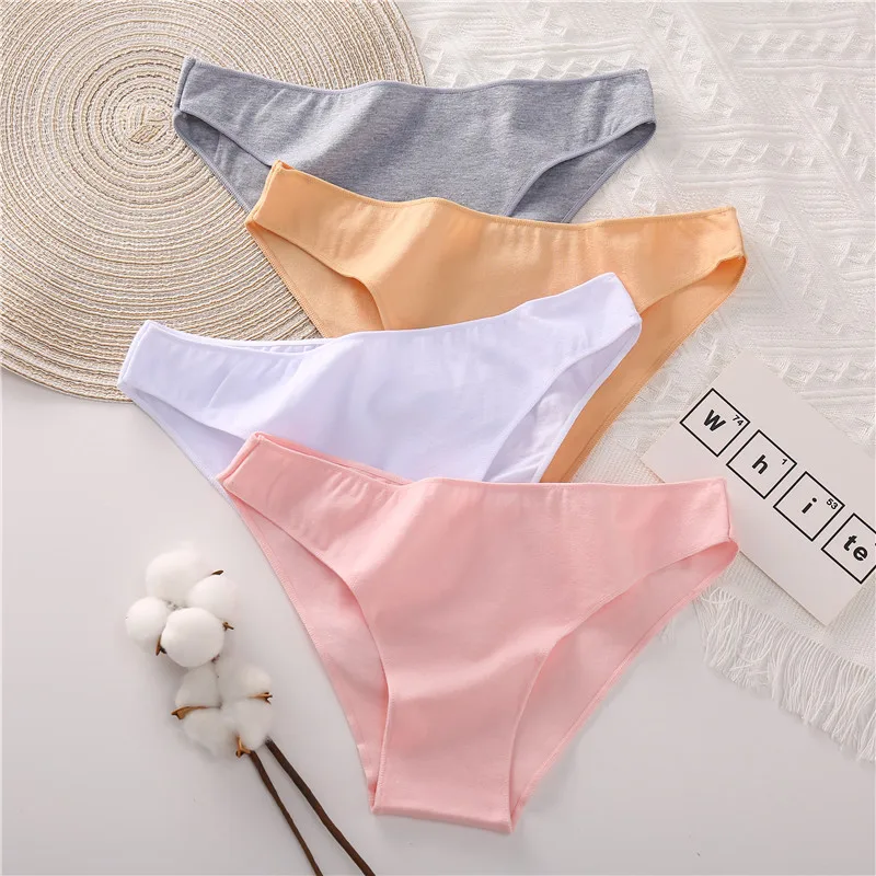 Finetoo Women Cotton Panties Comfortable Underwear Solid Color