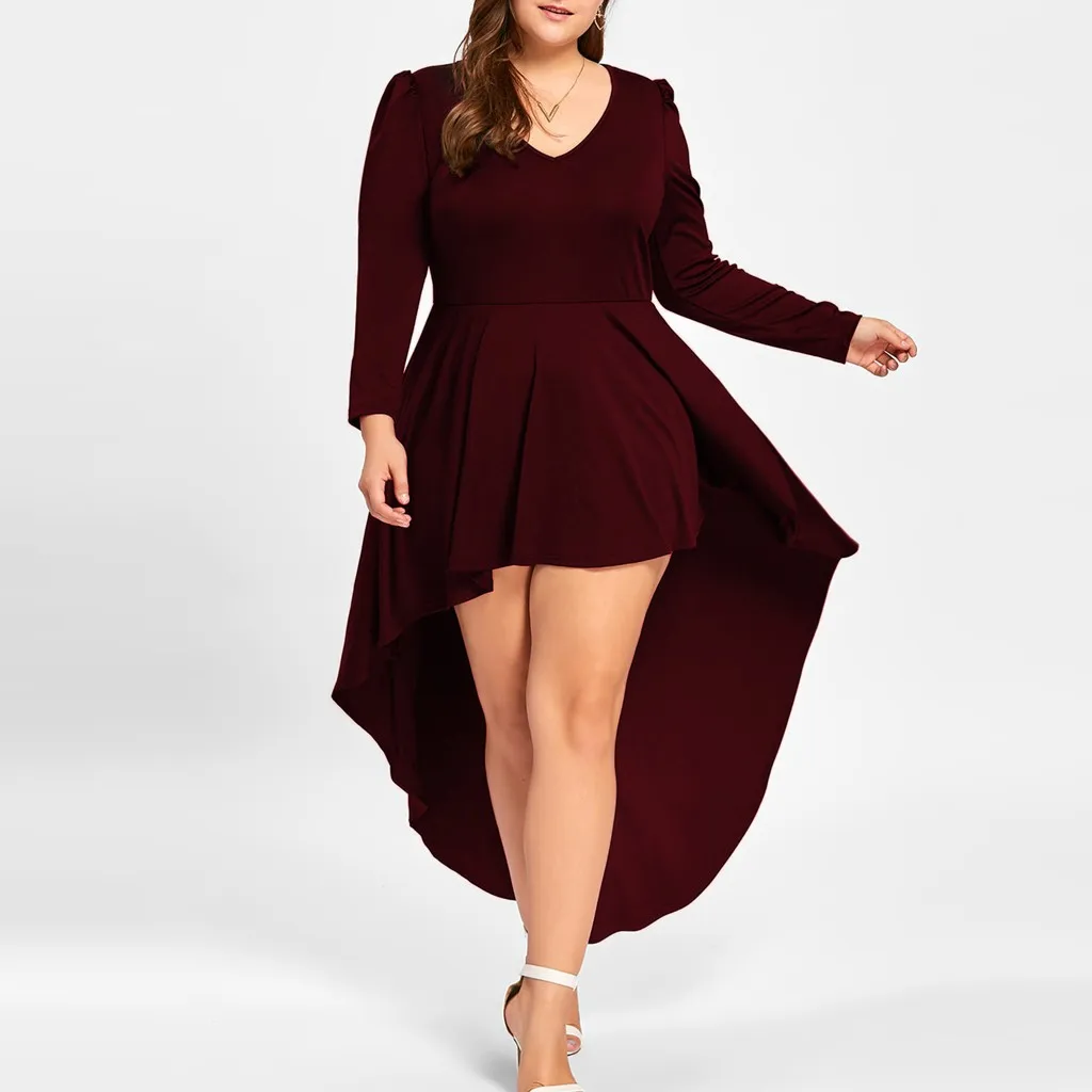 

Women casual Solid Color High Waist Long Sleeve Dress Female Simple Explosion irregular loose dress Plus Size vestidos de verano