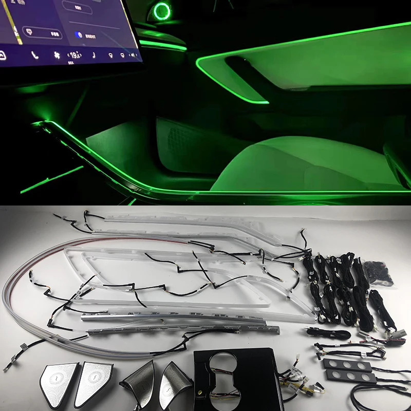 Per Tesla Model3 Modello 3 2019 2020 Inter Auto Luce Ambiente 64 Colori Decorare Inter Touch Control Lampada Centro Pilastro Corno Di Copertura