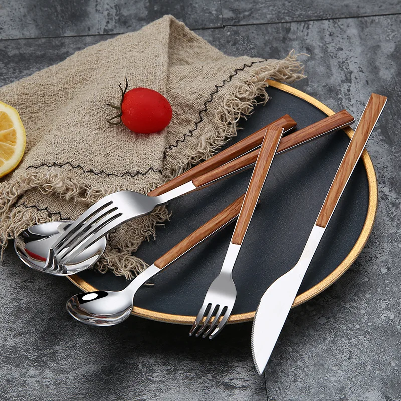 Imitation black wood cutlery set (3)