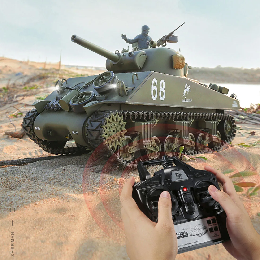 1:16 American M4A3 Sherman Tank 2.4G Remote Control Model Military Tank With Sound Smoke Shooting Effect - Basic Edition