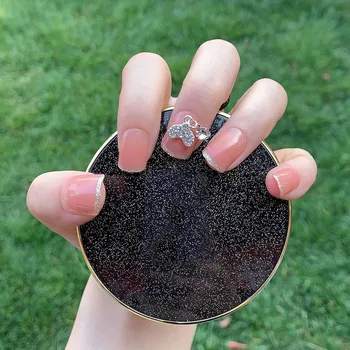 

24pcs Jelly Pink Heart Pendant Decor Finished Fake Nails Lasting Fresh Sweet Suitable Girs Wearable false nails with designs