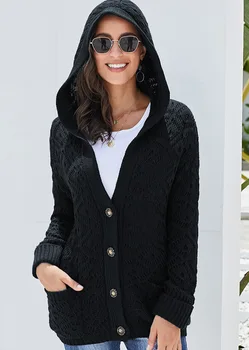 

Fashion Women Knitted Coat Sweaters Winter Warm Soild Colors Wool Overcoat Hooded Cardigan Outerwear pull femme nouveaute 2019