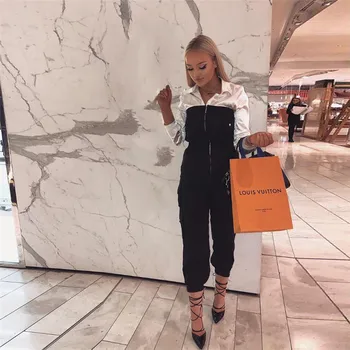 

slash neck zipper high waist jumpsuit pocket casual 2019 women fashion slim streetwear party club body