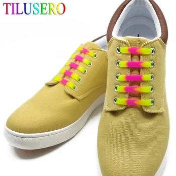 

12pcs/lot NEW Fashion Gradient color Silicone Shoelaces Suitable for adults and children No Tie Shoelaces