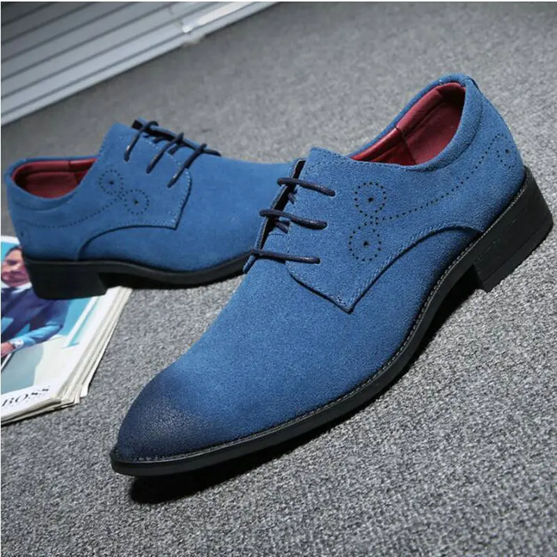 

Men flats Lace-Up Bullock Men Oxfords Suede Leather Shoes British Black Blue comfortable formal dress Wedding Shoes 48 A51-10