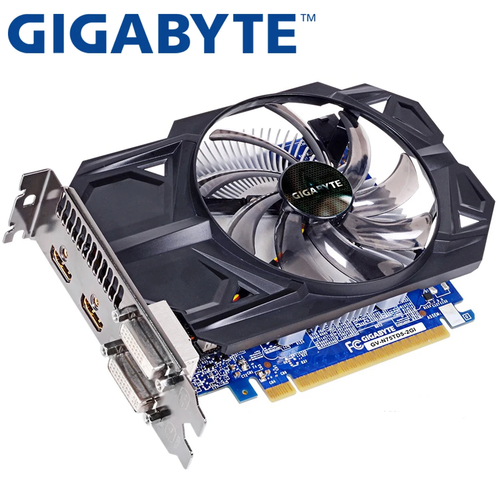 Оригинальные видеокарты GIGABYTE GTX 750Ti 2G B, видеокарты 128 бит GDDR5, видеокарты nVIDIA Geforce GTX750 Ti 2G, Hdmi, Dvi, VGA