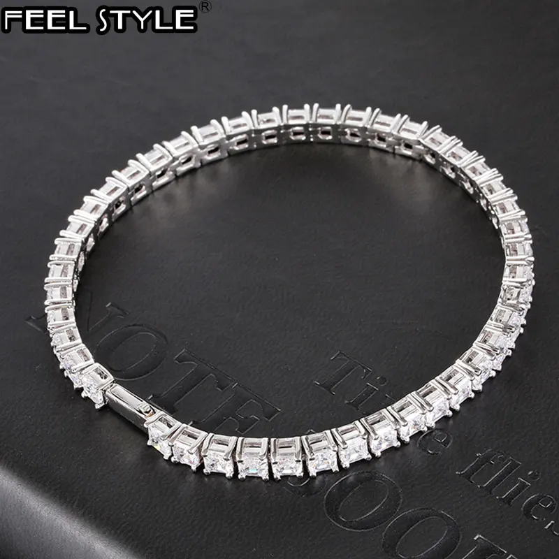 

Hip Hop 5MM Bling Iced Out Square Prong Tennis Chain CZ Copper AAA+ Cubic Zirconia Stones Bracelet For Men Women Jewelry