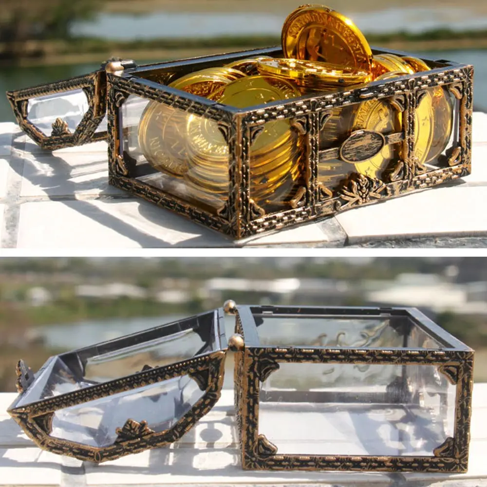 Мини коробка для хранения монет пиратский дизайн сундук с сокровищами металлические замковые украшения Красивая коробка для хранения модный прозрачный орнамент чехлы
