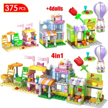 

375PCS Mini Blocks City View Flower House Friends Models Cake Shop Building Blocks Educational Toys for Girl Christmas Gift