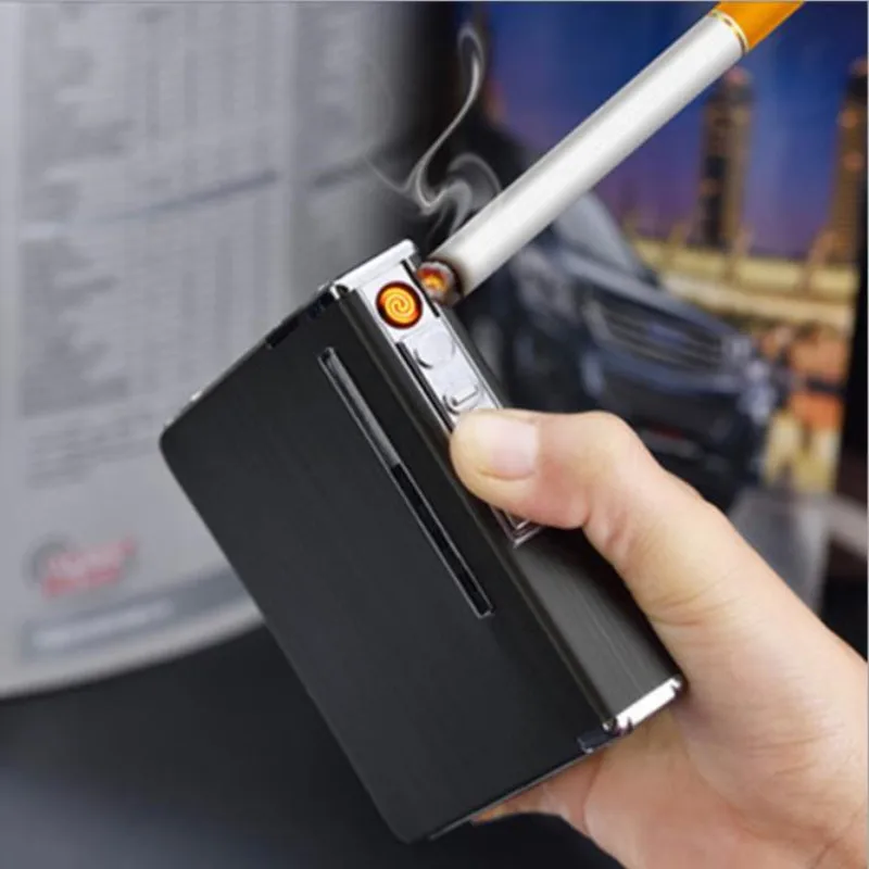 20 сигарет Тонкий Алюминиевый металлический чехол для сигареты с USB