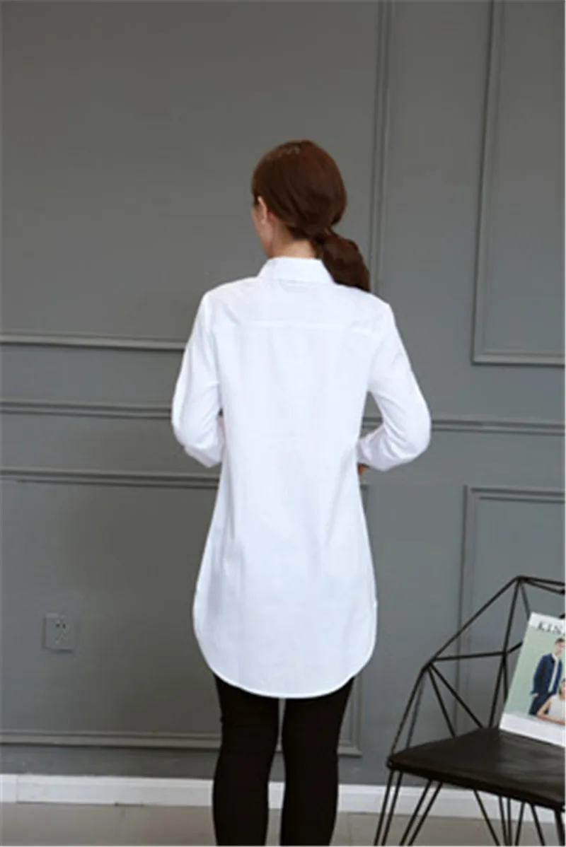 Womens OL Cotton Long Blouses Top Slim Long Sleeve Turn-down Collar Ladies Shirts Pink/White/Blue Blusas Plus Size 5XL Shirt 3