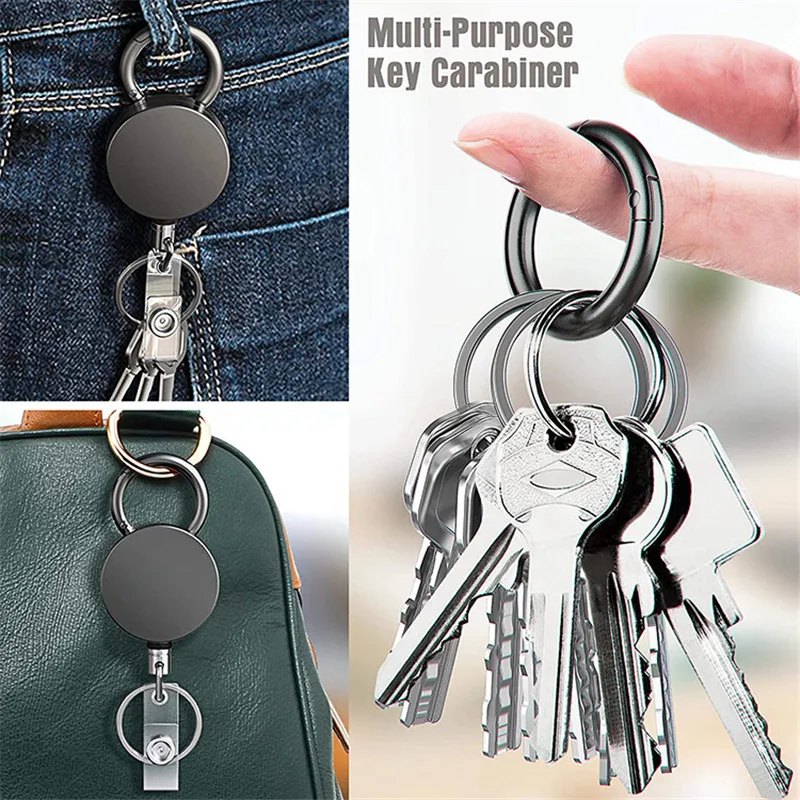 Heavy Duty Metal Retractable Badge Holder Reel with Belt Clip Key Ring  Extra Carabiner Strong Dyneema Pull Cord