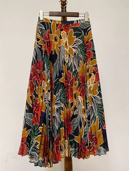 

2020 Spring And Autumn New Style WOMEN'S Versatile Eye-Catching Fold Printing Skirt 0320