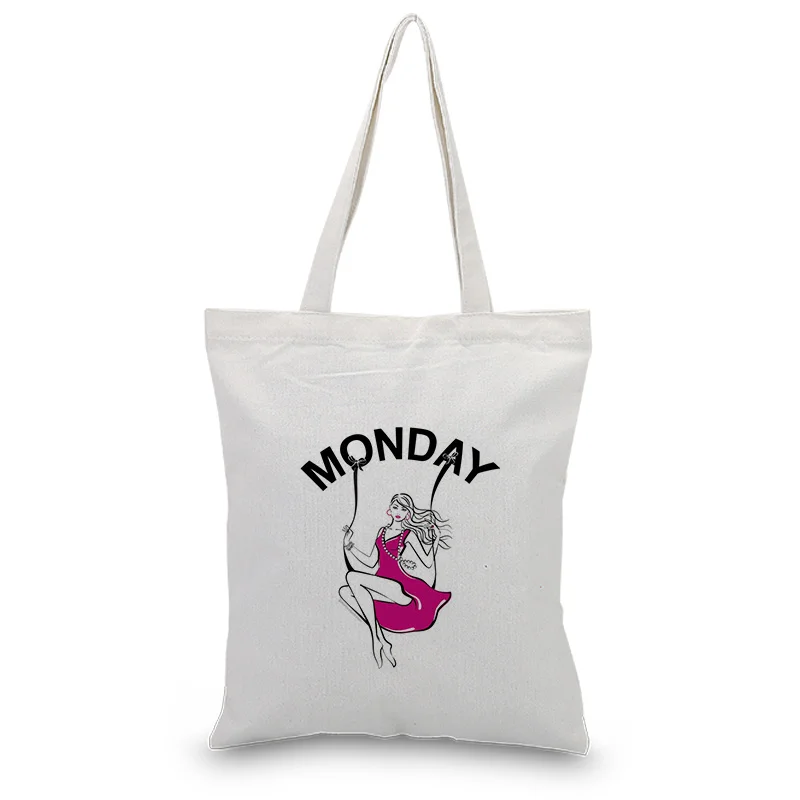DAY09 Холщовая Сумка Week Text Custom Print Logo ежедневное использование DIY Eco eologicas многоразовая хозяйственная сумка Recycle - Цвет: DAY09