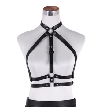 

Punk Women's Black Leather Waist Belt Chest Straps Harness Halloween Costume