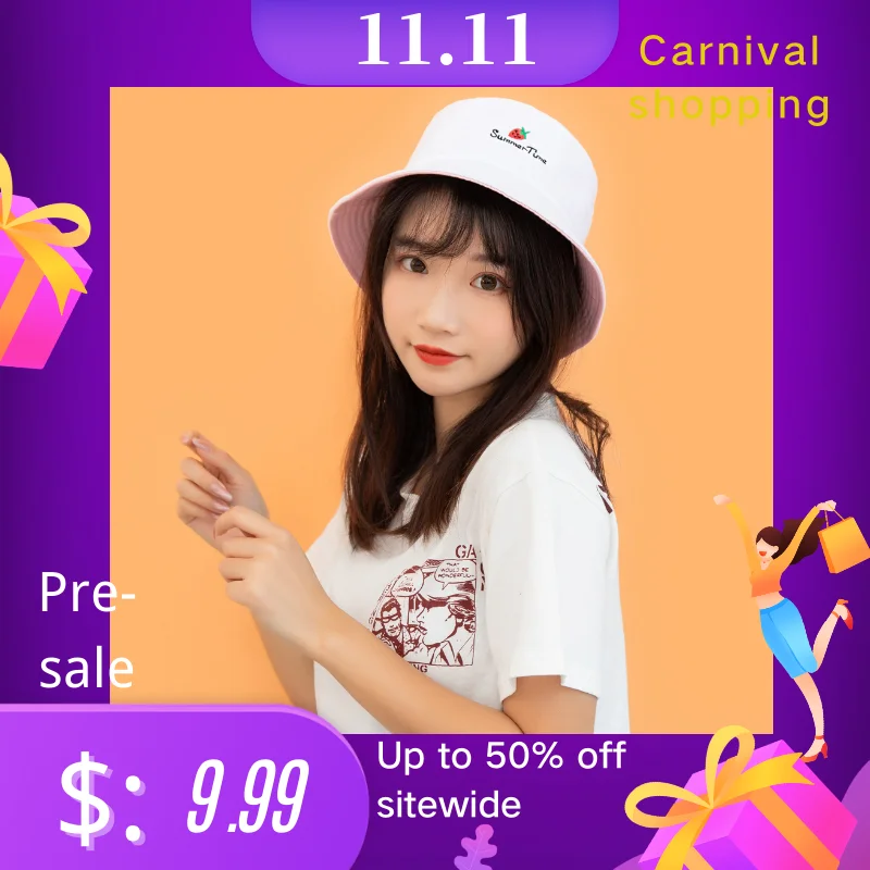

Student Japanese net red fisherman hat, girls all-match embroidery age-reducing visor hat, male and female couple smiley hat