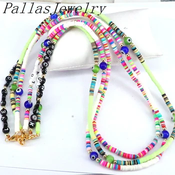 

5Pcs 2020 Boho Chain For Mask Women Chains For Mask Necklace Boho Jewelry Polymer Clay Letter Fashion Collares Necklaces