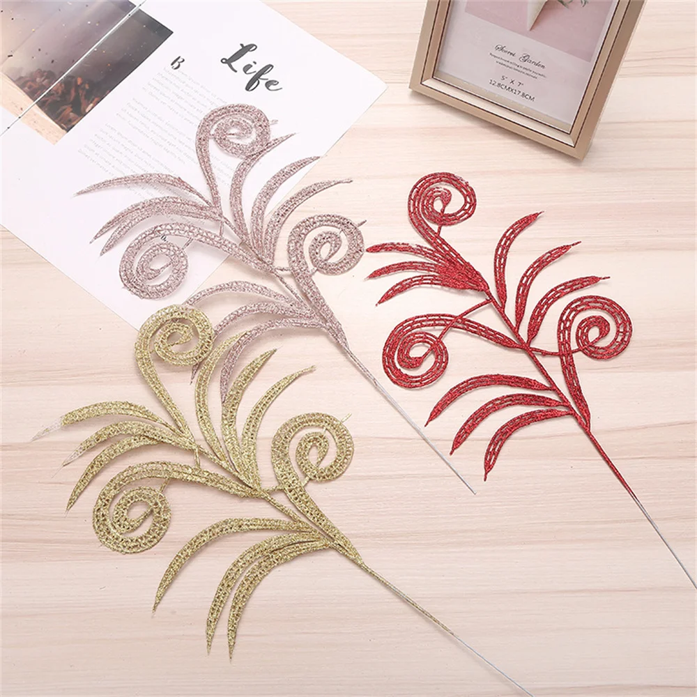 Artificial Glitter Fern Leaf Leaves Branch For Hanging On Christmas Tree  Decoration DIY Home Weeding Party Festival Decor Gifts - AliExpress