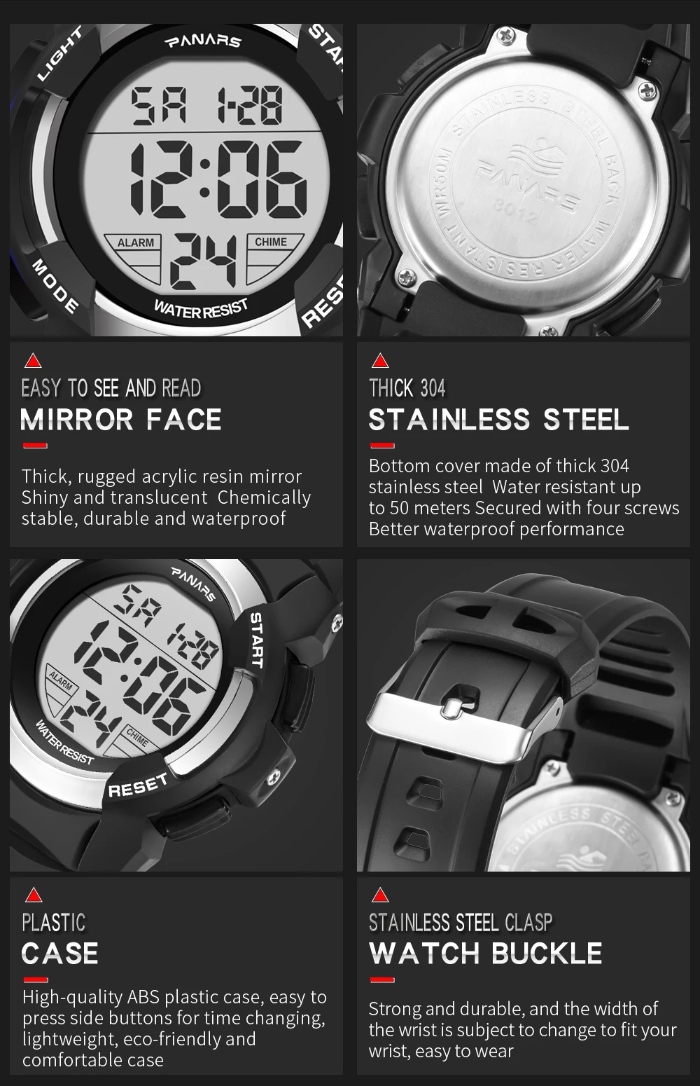PANARS светодиодный цифровые часы Для мужчин Элитный бренд светодиодный Водонепроницаемый наручные спортивные часы для Для мужчин часы