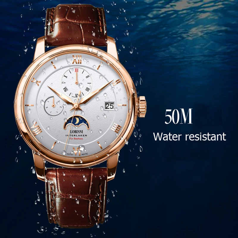 Роскошные брендовые швейцарские мужские часы LOBINNI с автоматическим механическим