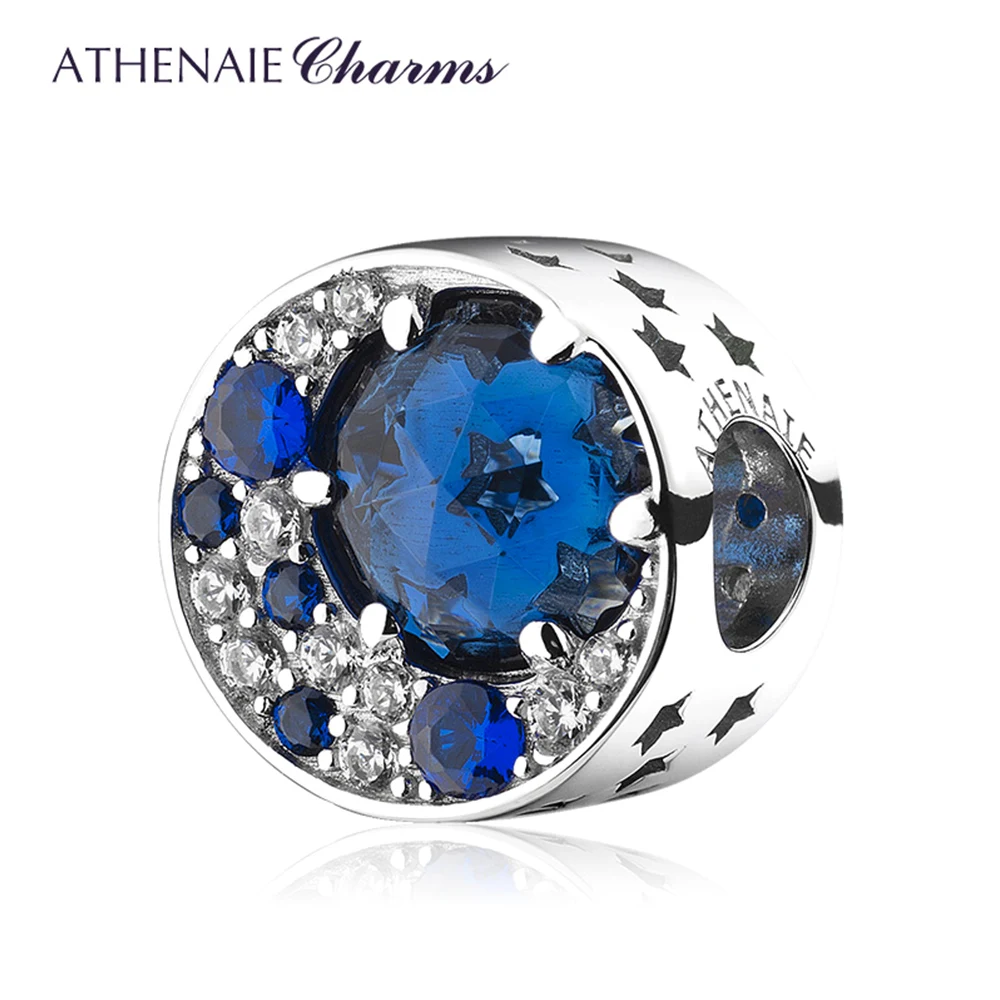 Браслет ATHENAIE из 925 пробы серебра с синими и прозрачными фианитами I Love You to the Moon Back Bead|Шармы| |