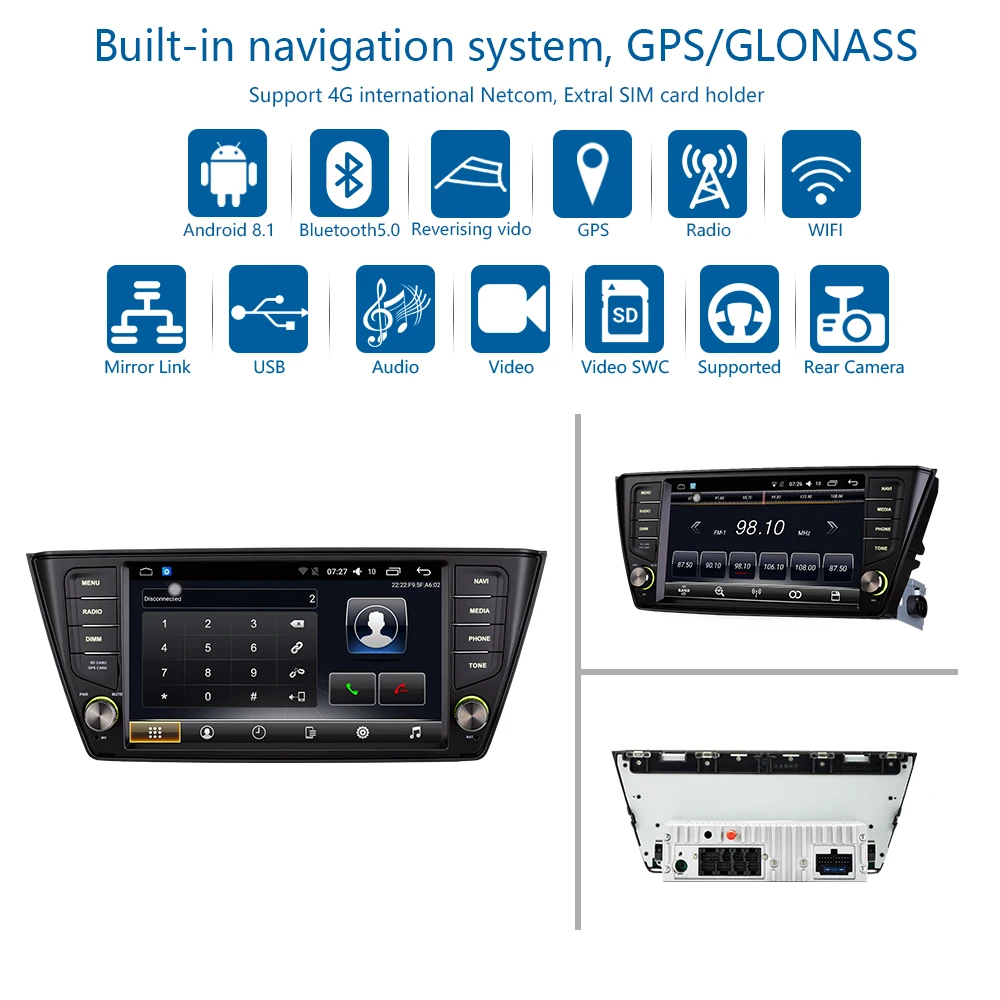 Автомобильный мультимедийный плеер 1 Din Android 8,1 автомобильный DVD для VW/Volkswagen Skoda fabia- " 4G/32G/64G сенсорный экран автомобиля радио gps