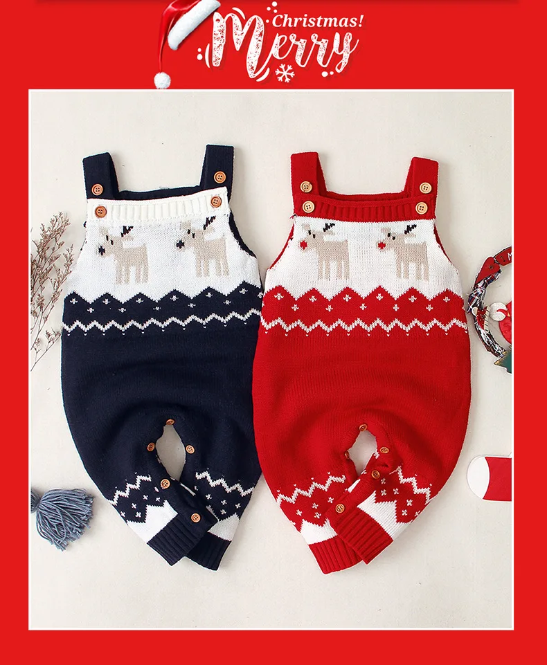 Одежда для новорожденных мальчиков и девочек Рождественский вязаный теплый комбинезон с длинными рукавами на осень и зиму, одежда для детей 24 месяцев