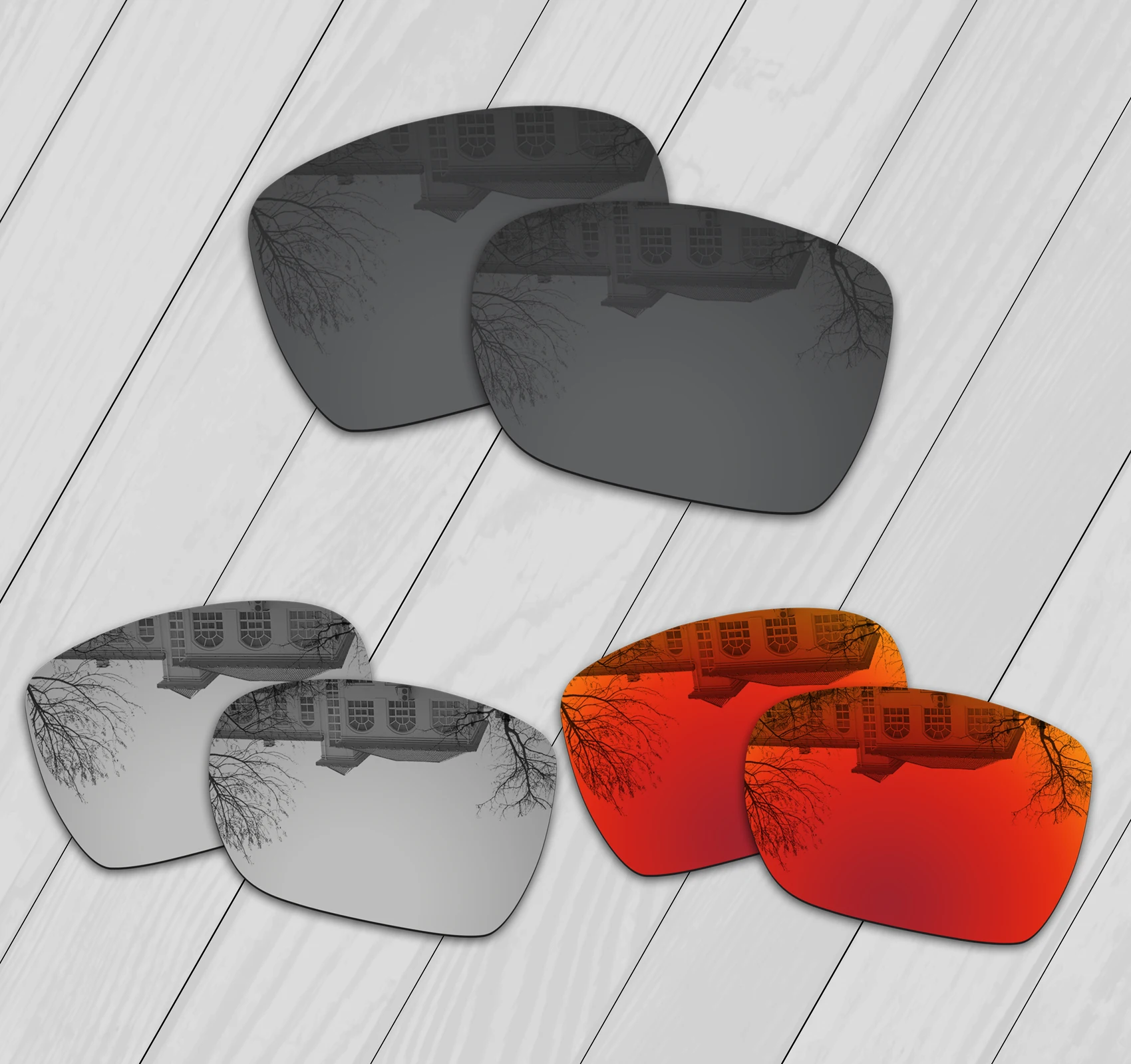 E.O.S 3 Pairs Black & Silver & Fire Red Polarized Replacement Lenses for Oakley Catalyst OO9272 Sunglasses