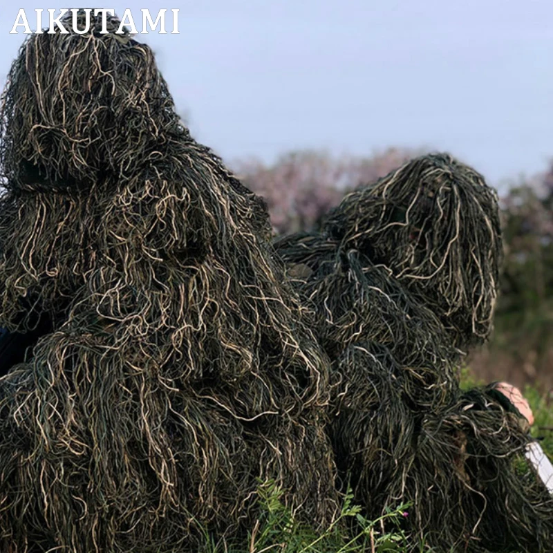 Military Camo Hunting Clothing Ghillie Suit 5pcs Hood+Belt+Top+Pants+Bag Set Sniper Ghillie Camouflage 3D Tactical Suit Uniforme Military Camo Hunting Clothing Ghillie Suit 5pcs Hood+Belt+Top+Pants+Bag Set Sniper Ghillie Camouflage 3D Tactical Suit Uniforme