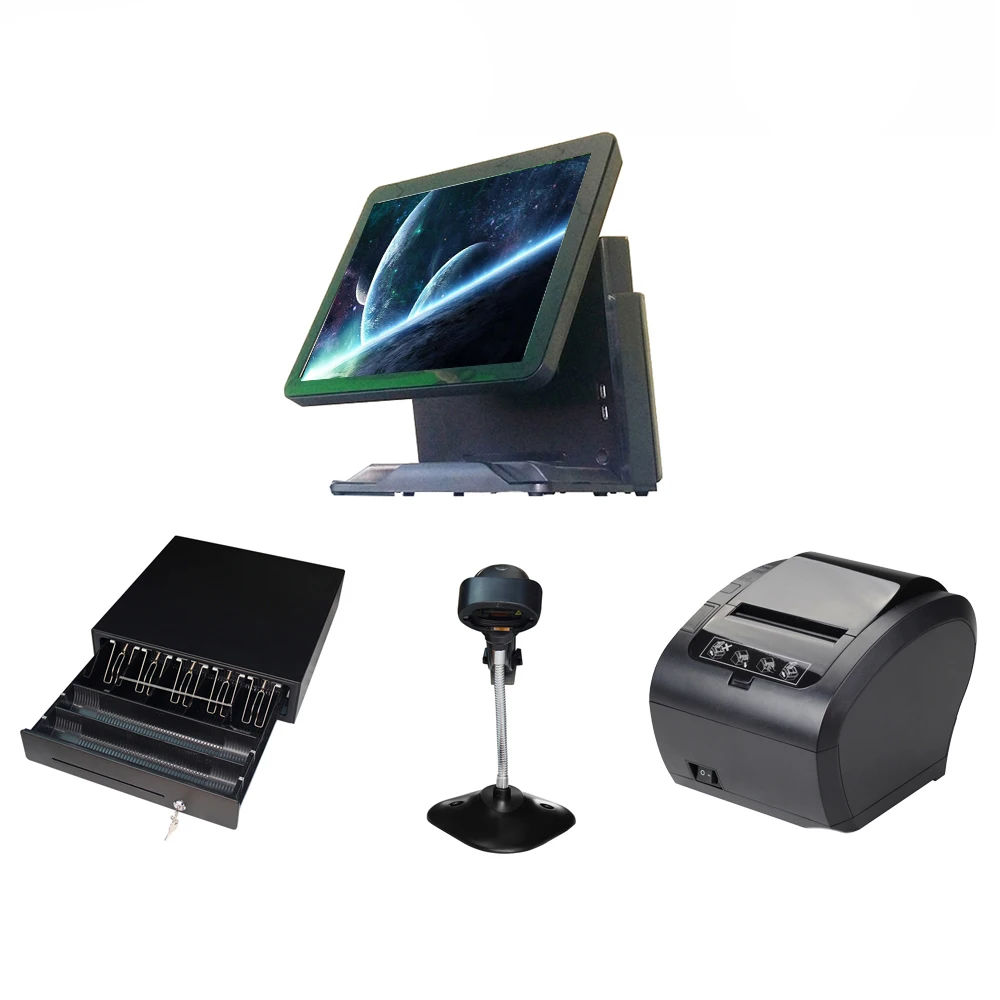 

Whole set pos machine with EPOS80mm printer 410 cash drawer 1D wired laser scanner for retail cash regisetr/point of sales