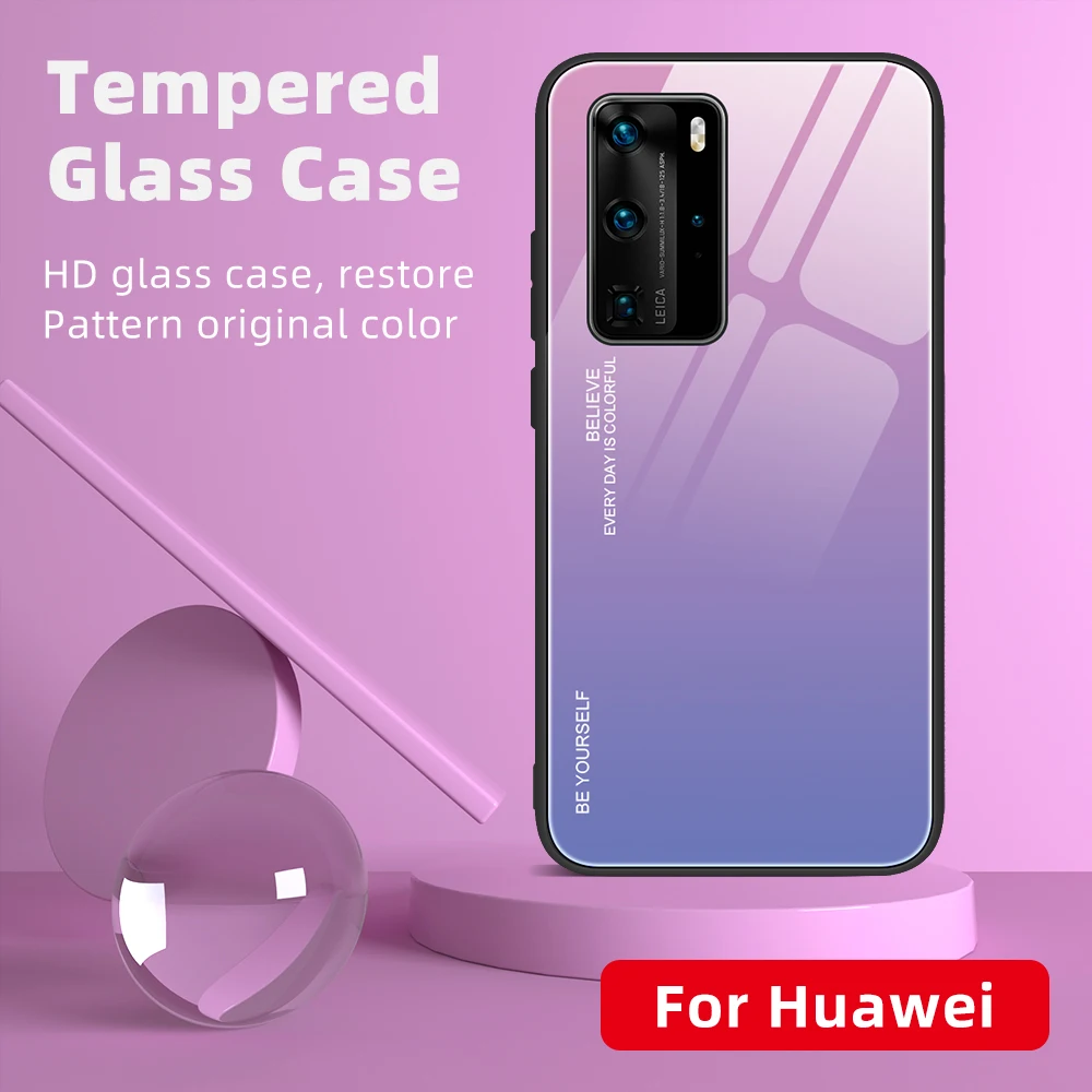 Градиентное закаленное стекло для Huawei P40 Lite P30 Pro мягкий боковой жесткий чехол