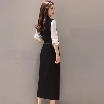 

New 2020 Office Lady Belted Blazer Dress Women Elegant Double Breasted Sleeveless Long Jacket Dresses Vestidos Mujer Clothes es