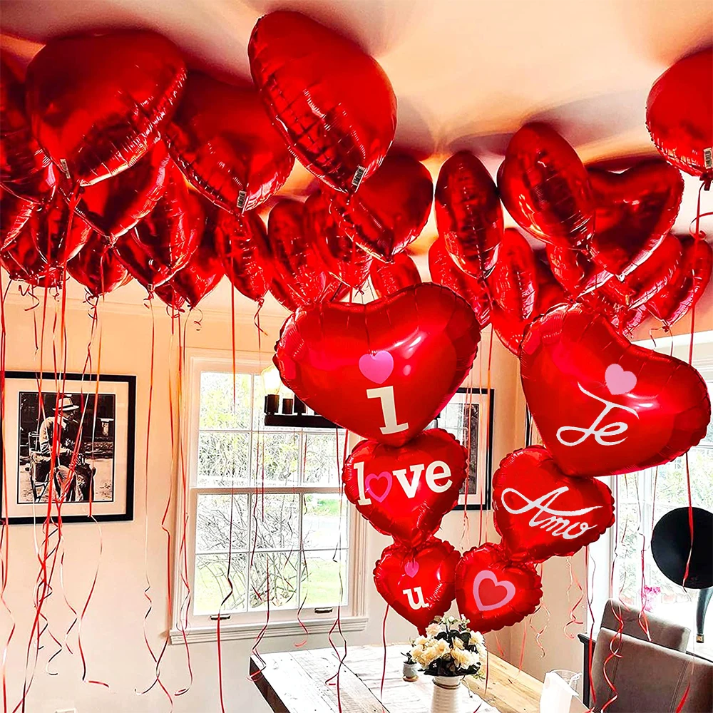 Red Heart Romantic Happy Valentine's Day I love You Spanish Te Amo Foil Balloon Wedding Anniversary Proposal Arrangement Decorat | Дом и