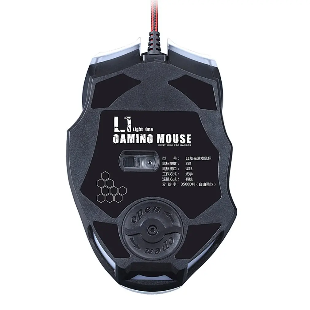 JS-L1 светодиодный USB Проводная оптическая игровая мышь Регулируемая 3200 dpi ноутбук 8 кнопок