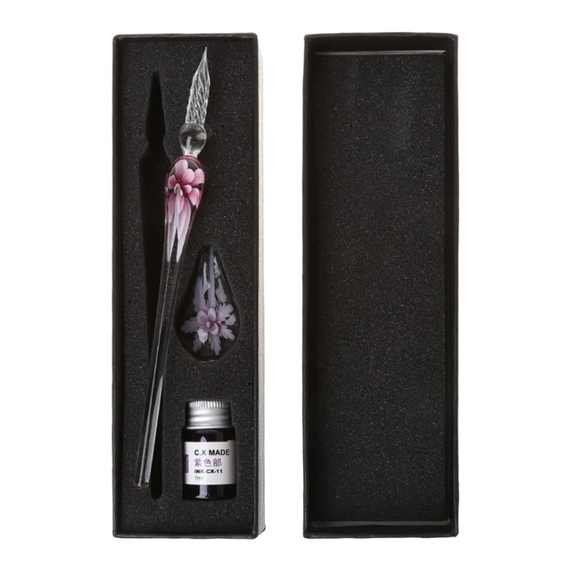 Vintage Handmade Art Elegant Crystal Floral Glass Dip Pen Sign Ink Pens Gift 2