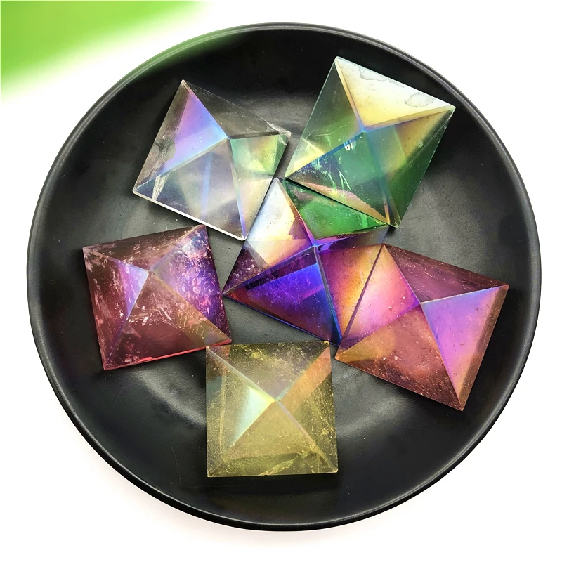 

1PC Natural White Crystal Electroplated Aura Pyramid Tower Quartz Stone Healing Reiki Crystal Point Decorative Stone and Mineral