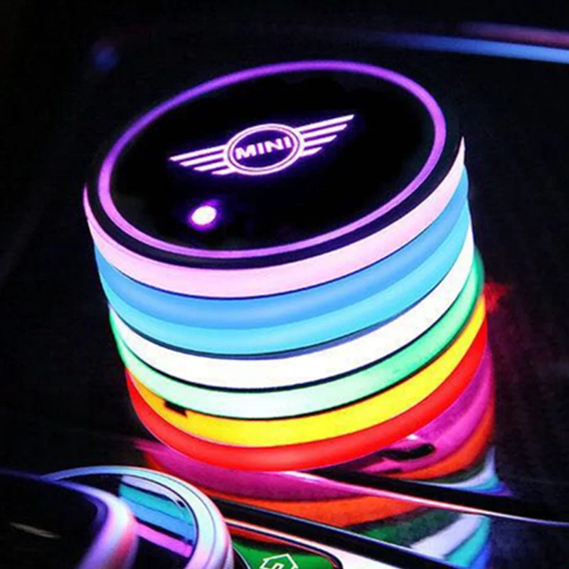 

2X Led Car Logo Car Atmosphere Light Cup Light UBS Colorful Water Coaster For Mini Cooper Countryman F54 F55 F60 R55 R56 R60 R61