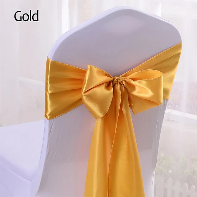 1pc Satin Chair Sash Bow Ties Bands For Hotel Banquet Wedding Party Decoration Red/Blue/Yellow Multi Color 16*275cm Gold