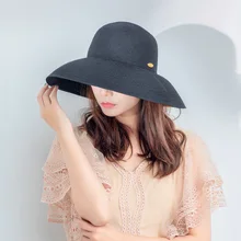 OhSunny 2021 New Summer Large Brim Straw Hat UV Protection Floppy Wide Sun Cap Beach Foldable Washable Adjustable Hats For Women