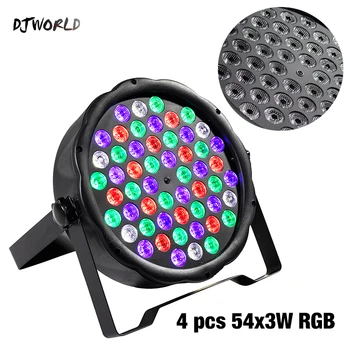 

4pcs/lot LED Flat Par 54x3W RGB Color Lighting Super Bright Beads DMX 512 Strobe For Home Dance Floor DJ Bar Stage Light Effects