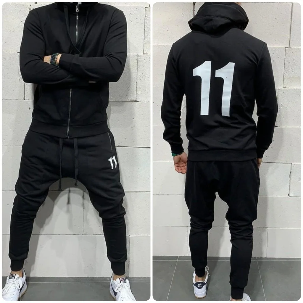 

Men's 2 Pieces Set Suit Casual Hooded Sweatshirt Tracksuit Men Fashion Autumn Long Sleeve Zipper Solid Color Sportswear Set