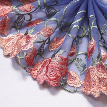 

1 yard 16 CM Width Mesh Guipure Embroidery lace fabric embroidered lace trims ribbon bra Doll's Dress decoration DIY Dark Blue